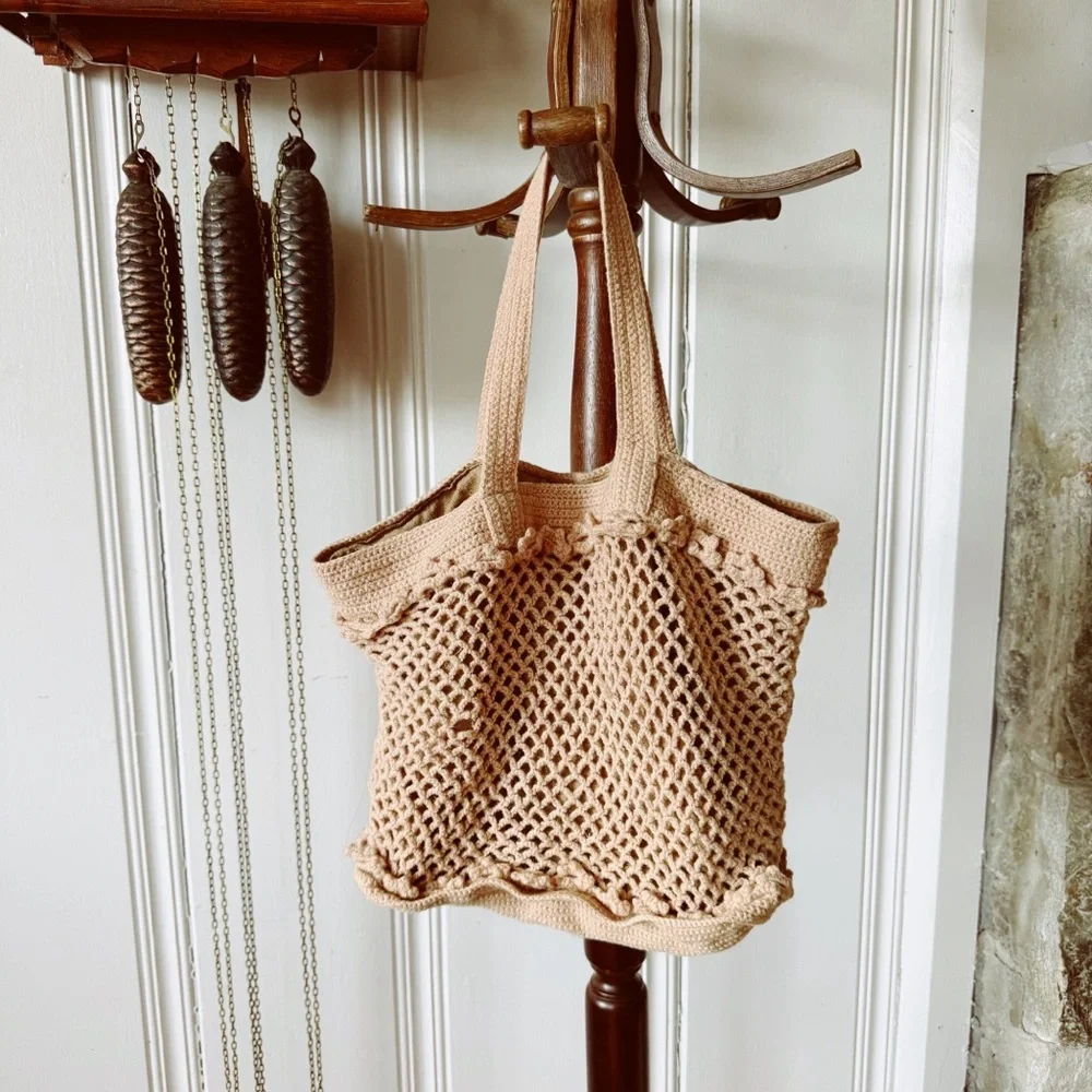 Vintage Wool & Silk Crochet Knit Boho Handbag Purse - Picture 5 of 6